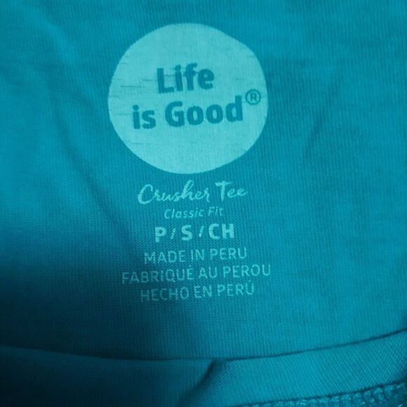 Women's Life Is Good Short Sleeve T Shirt Size S Small "Livin on a Pair" Teal - Picture 7 of 9